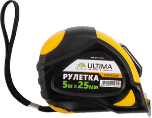 131024 Рулетка Ultima, AutoLock, 5 м х 25 мм, обрезиненный корпус, автомат. фиксация