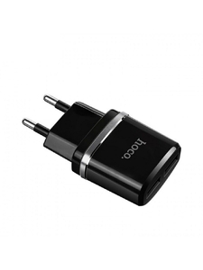 Блок питания сетевой 2 USB HOCO, C12, 2400mA, пластик, цвет: чёрный (1/10/100)