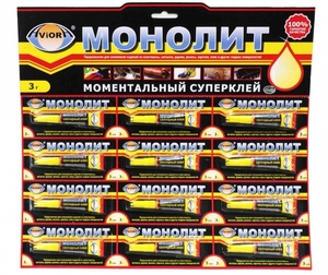 Клей супер секундный AVIORA-МОНОЛИТ 3г. на листе 12шт