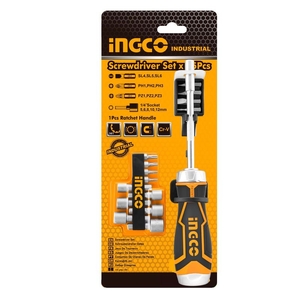 Отвертка с трещоткой и насадками INGCO INDUSTRIAL 15 шт