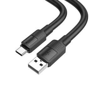 Кабель USB - Type-C HOCO X84 Zinc Alloy Rhombus, 1.2м, плоский, 2.1А,силикон, цвет: черный (1/32/32)