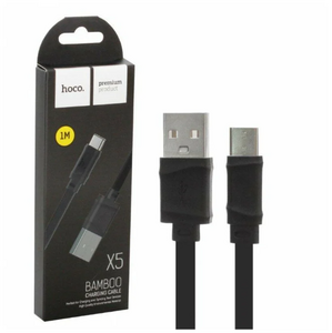 Кабель USB - Type-C HOCO X5 Bamboo, 1.0м, плоский, 3.0А,силикон, цвет: черный (1/30/300)