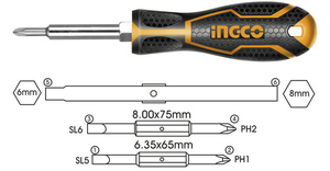 Отвертка INGCO INDUSTRIAL 6 в1 (PH1/2+SL5/6), ручка 2К (промоупаковка 24шт) (18/72)